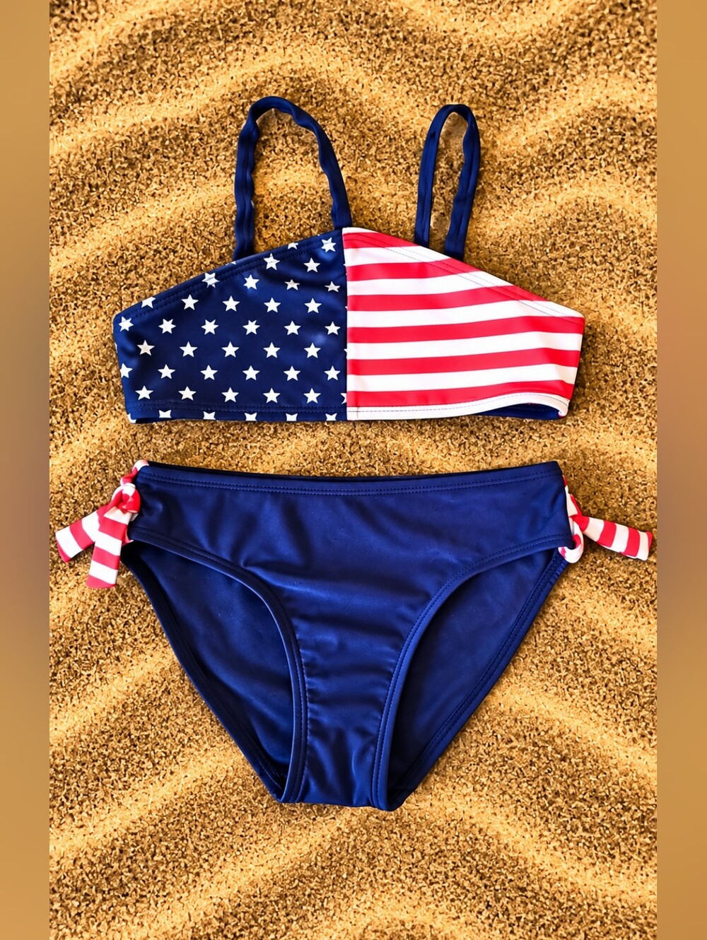 Art Class Girls Size 8 American Flag Stars Stripes Two Piece Swimsuit
